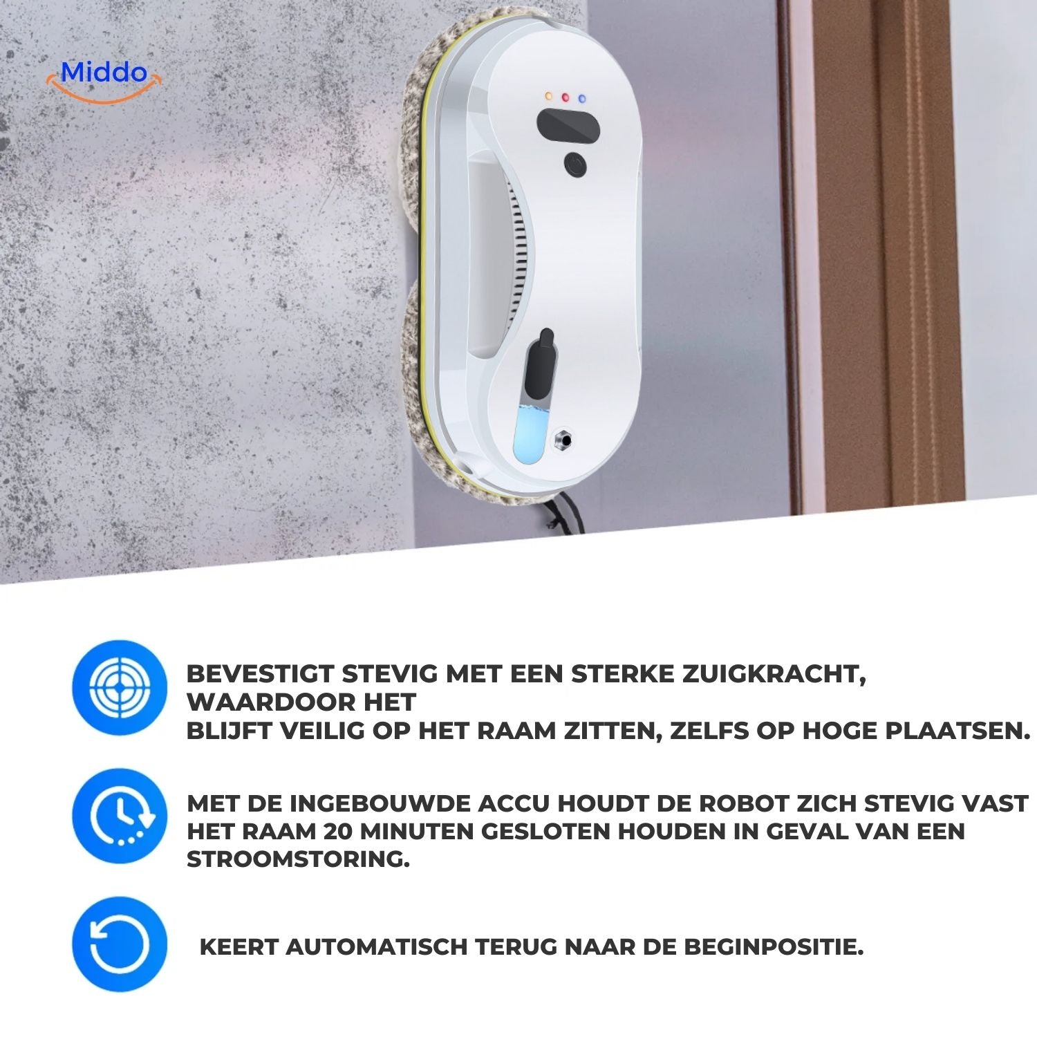 CleanSweep™ Ramenrobot | Automatische Reiniging met Sensoren & Water Spray of Losse Pads.