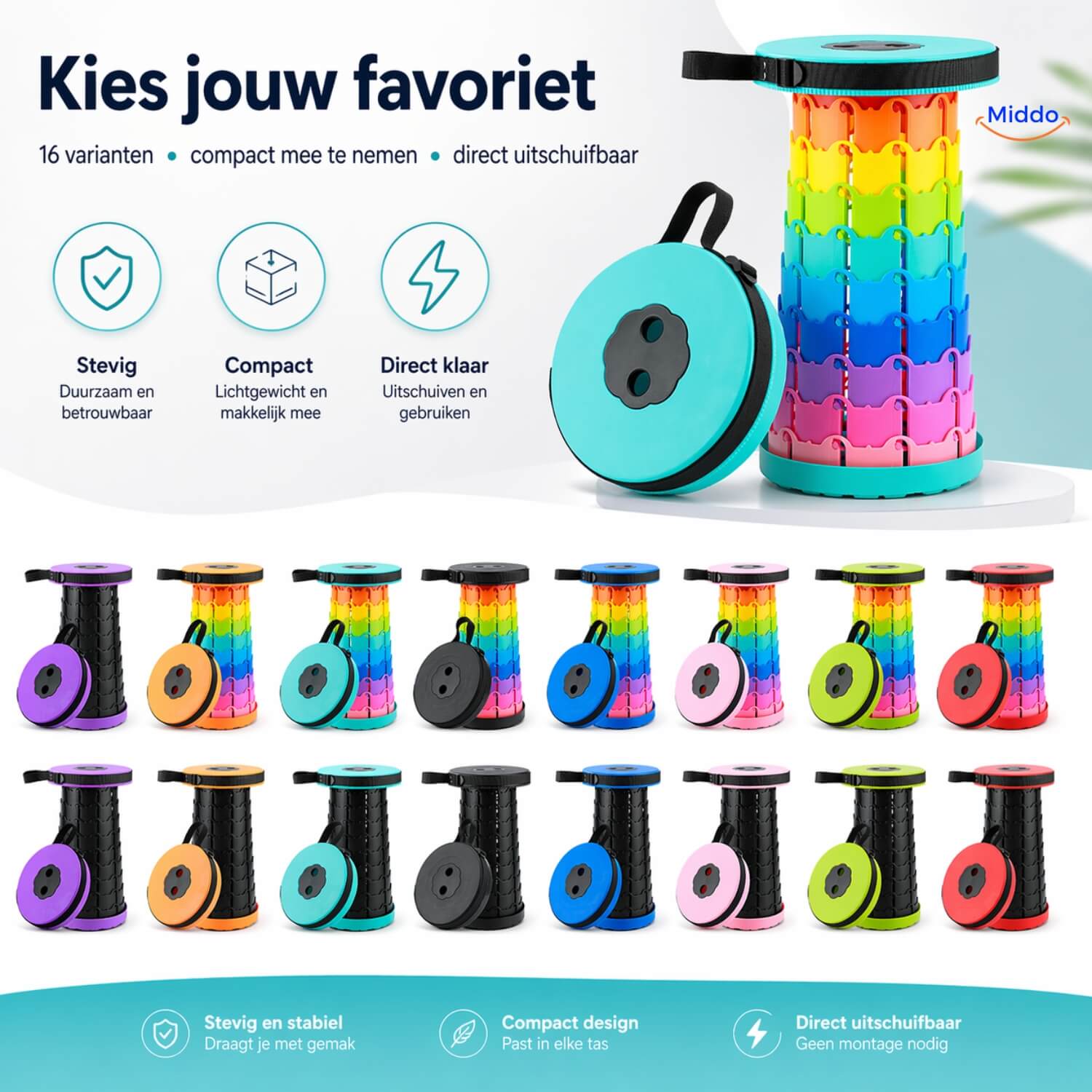 FlexiStool™ Verstelbare Telescopische Kruk met Antislipoppervlak