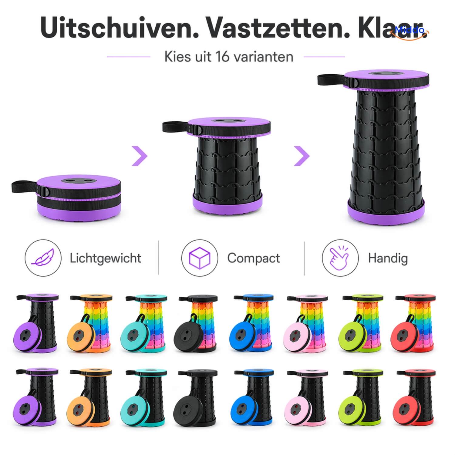 FlexiStool™ Verstelbare Telescopische Kruk met Antislipoppervlak