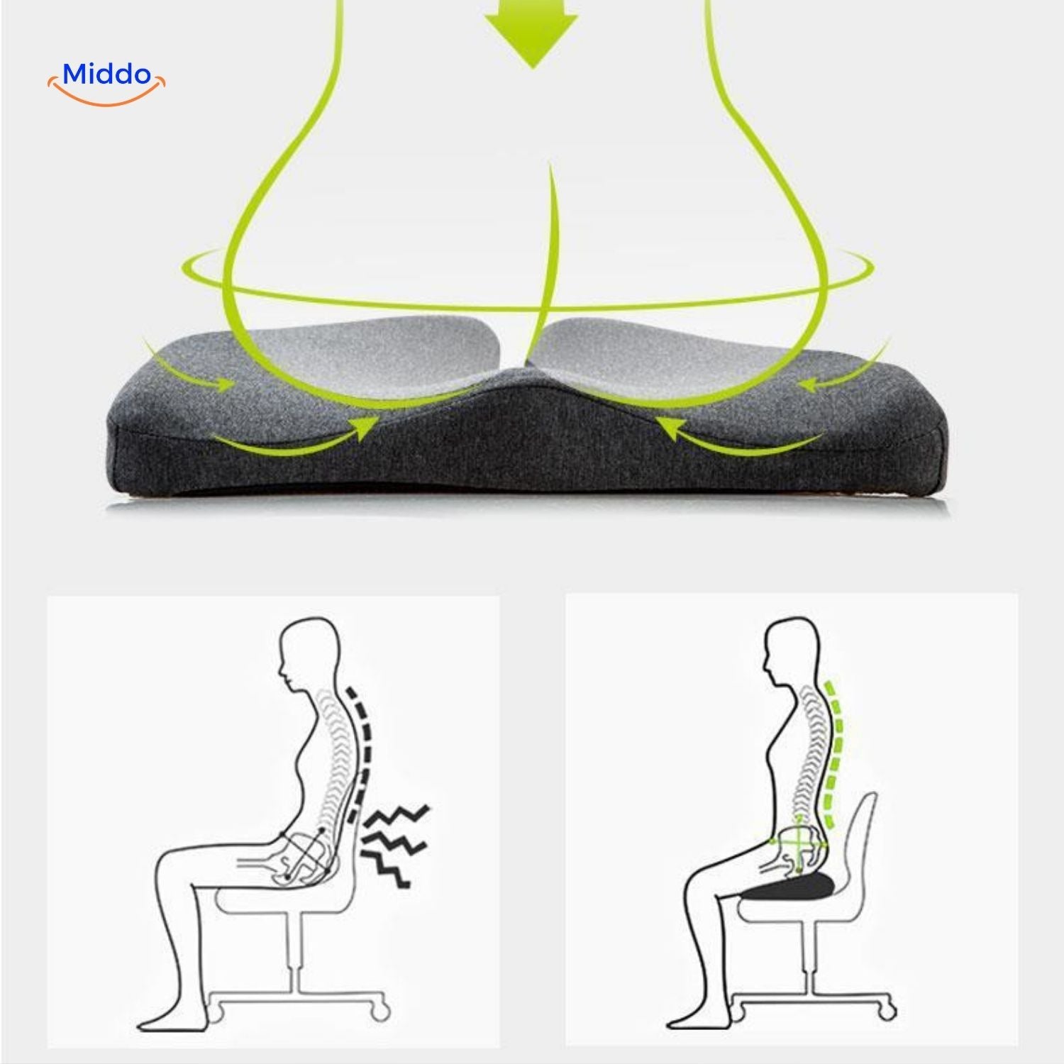 RelaxButt™ Zitkussen | Ademend Traagschuim Kussen voor Comfort