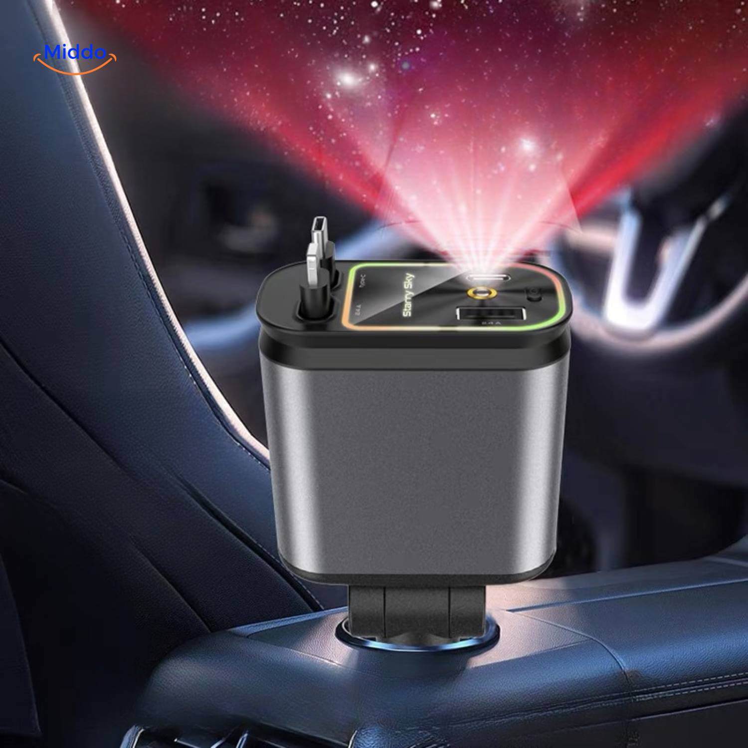 AutoCharge™ 120W | 4-in-1 Oplader, Super-Snel, RGB Sterrenhemel!