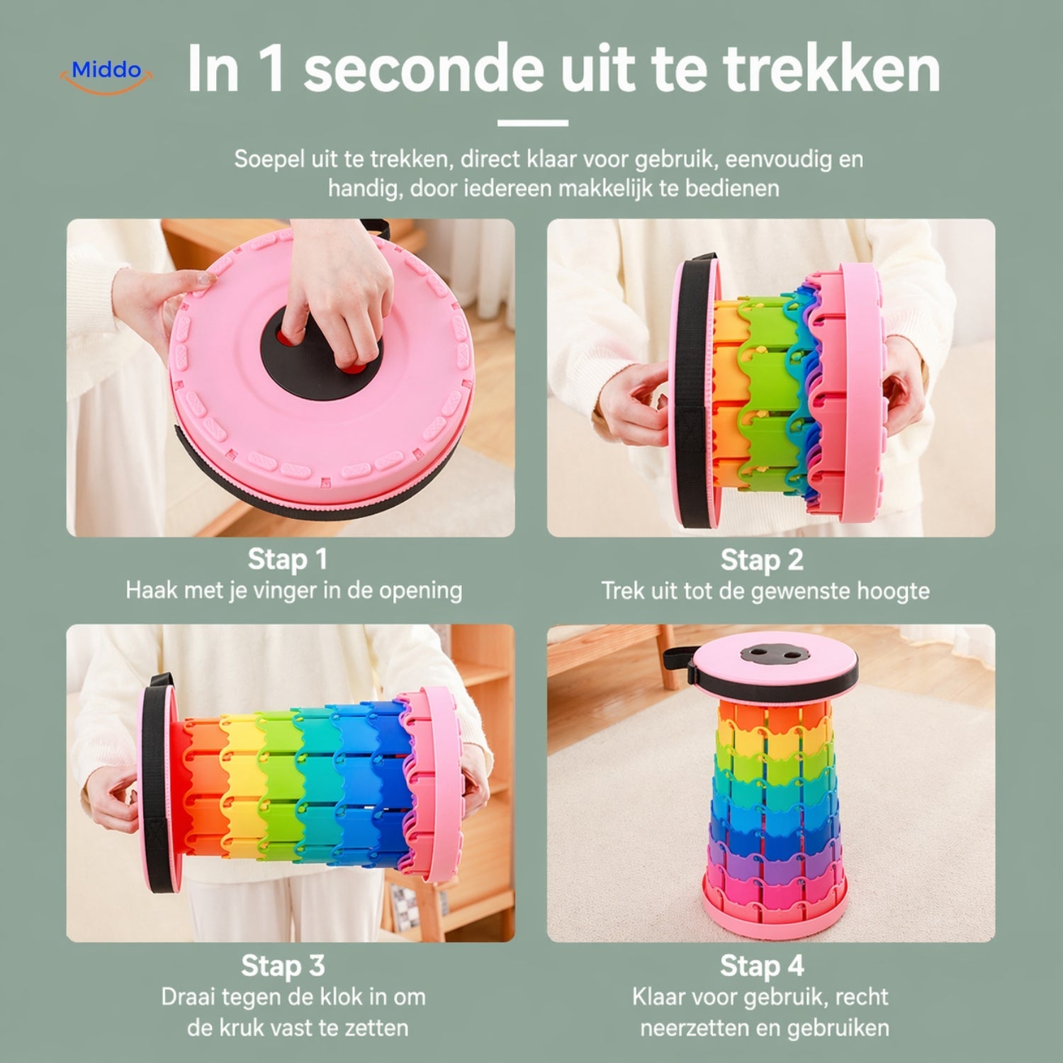 FlexiStool™ Verstelbare Telescopische Kruk met Antislipoppervlak