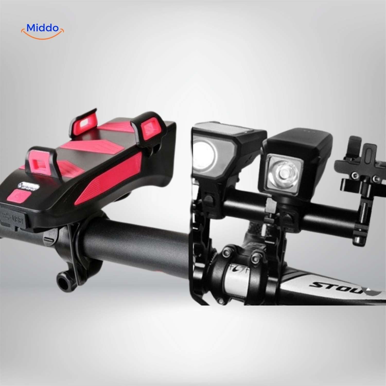 CycloMax™ Fietsgadget | Telefoonhouder, powerbank, licht & claxon