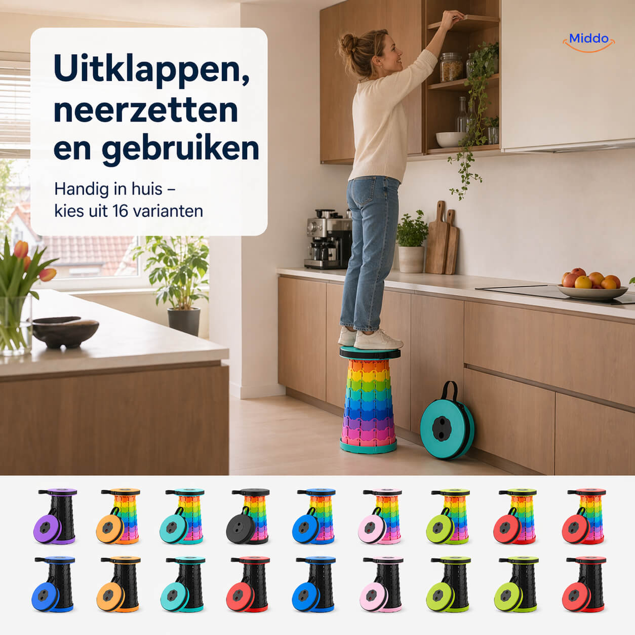 FlexiStool™ Verstelbare Telescopische Kruk met Antislipoppervlak