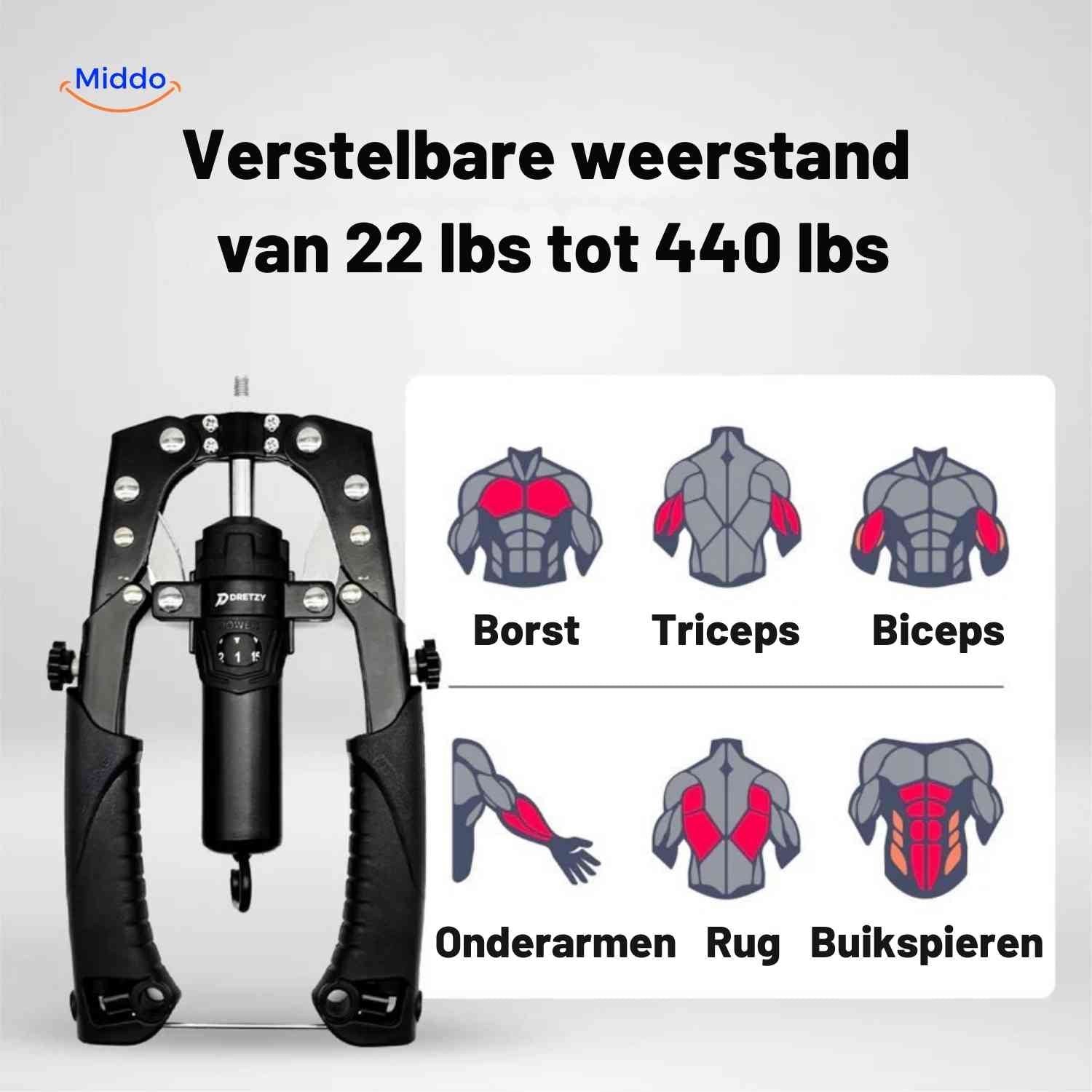 PowerFlex™ Arm Trainer | Verstelbaar (10-200kg), Sterke Grip & Thuisfitness
